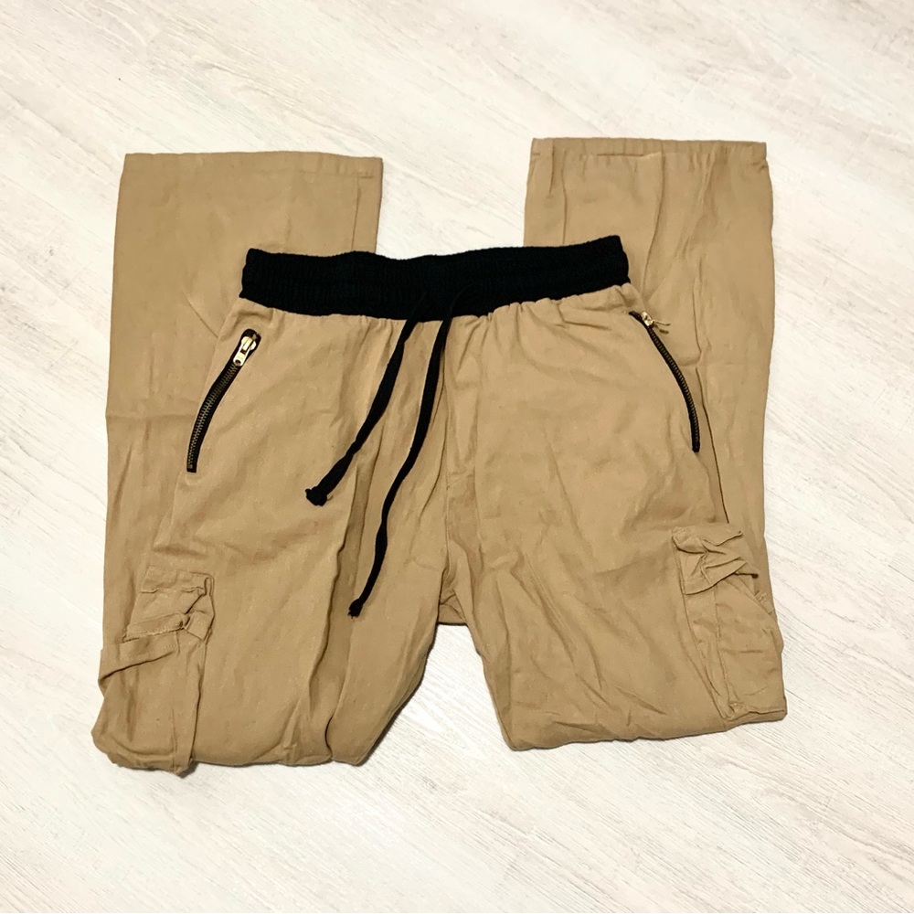 MNML Cargo Drawcord Jogger Pants Khaki Black Drawstring Large - Picture 11 of 12